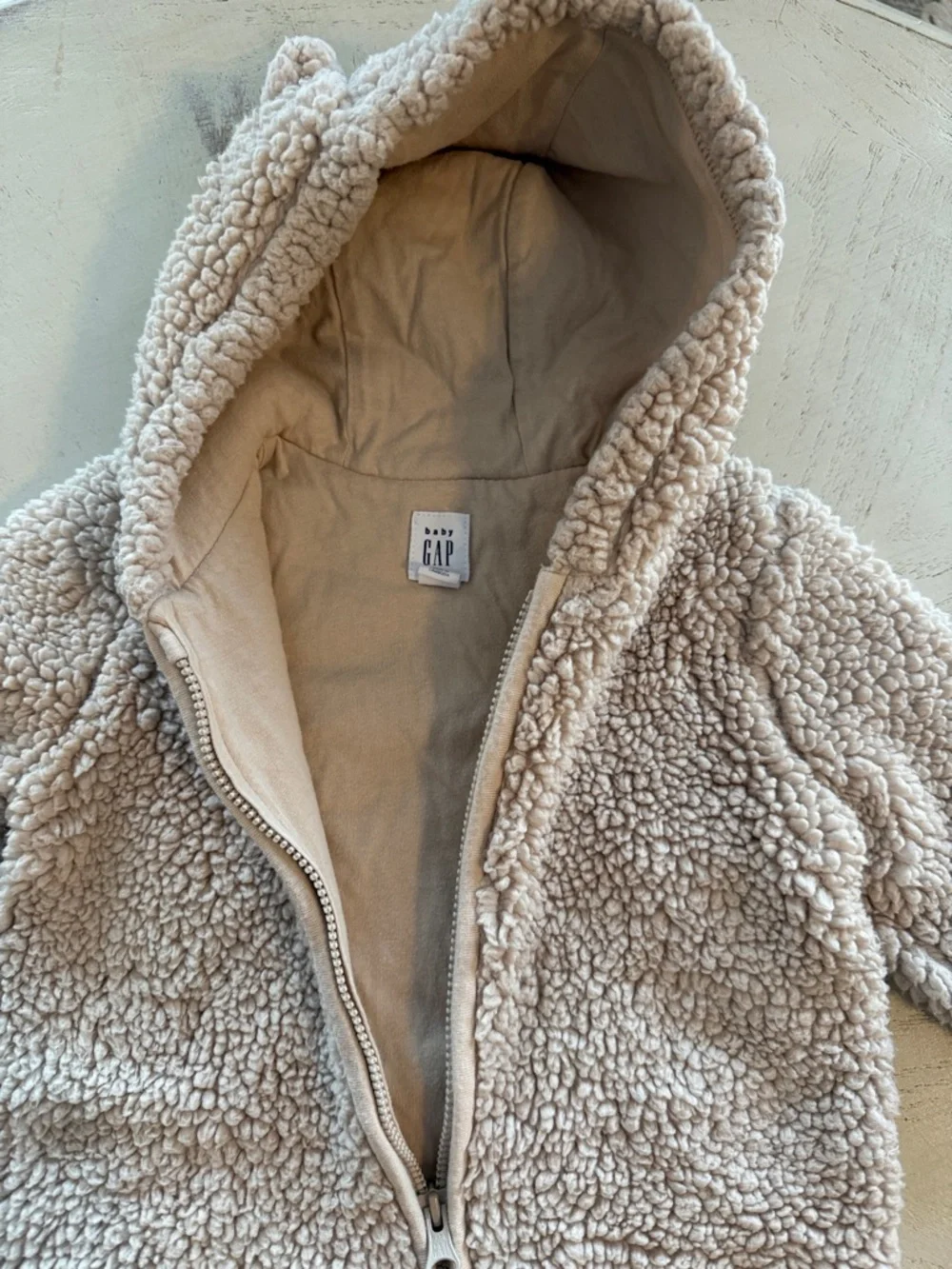 Baby GAP Cozy Sherpa One-Piece Winter Coverall Suit Cream Bear 3-6 months